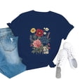 thumbnail image 3 of frariair Ladies Retro Inspired Wildflower Design Tee Shirt Breathable Cotton Blend For Festival Wear And Creative Everyday Styles Dark Blue, 3 of 3