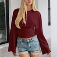 thumbnail image 5 of Long Sleeve Shirts for Women Round Neck Solid Wide Sleeve Waist Cinched Long Sleeve Blouse Womens Shirts Dressy Casual Wine 2Xl, 5 of 8