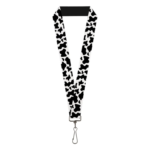 Buckle-Down Lanyard, Cow Pattern Print White Black, Elastic