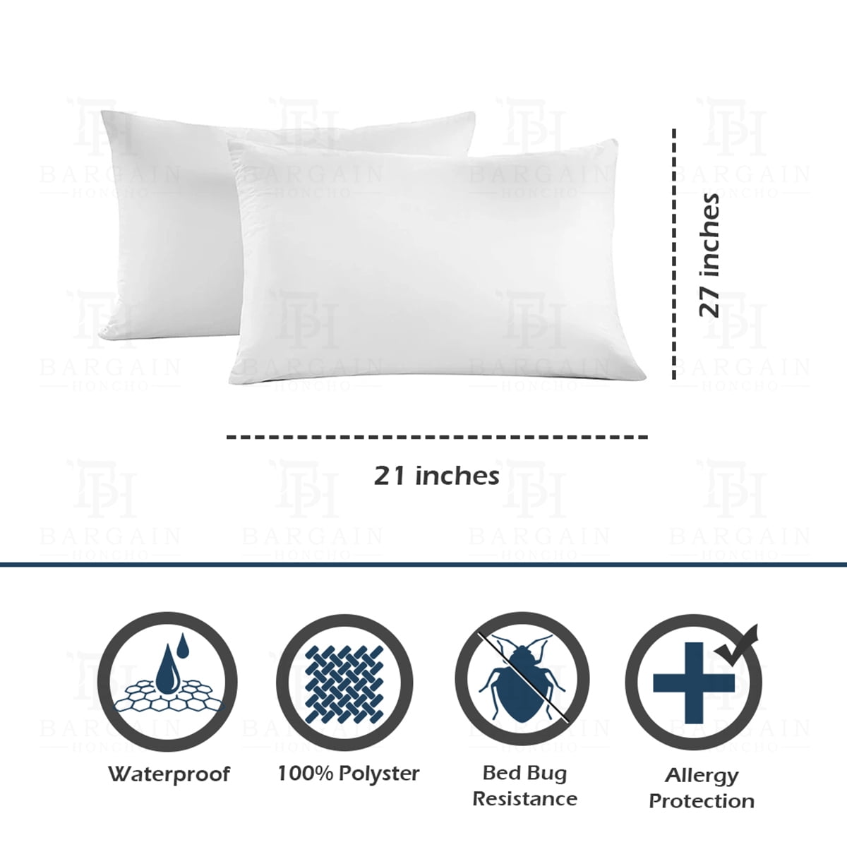 4PK White Solid Print 21" x 27" Heavyweight Zippered Waterproof Bed Bug