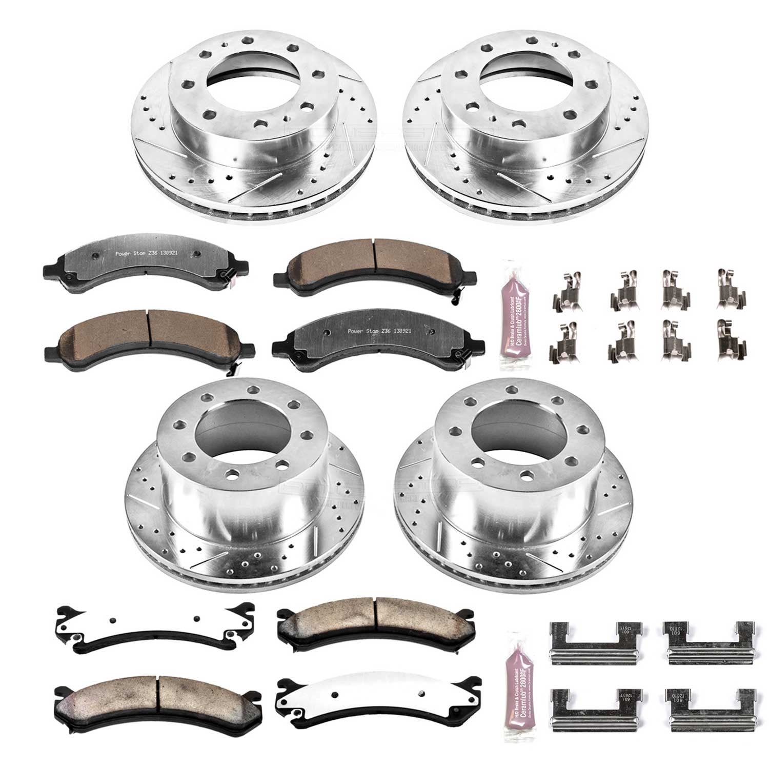 PowerStop Front and Rear Z36 Truck & Tow Carbon-Fiber Ceramic Brake Pad and Drilled and Slotted Rotor Kit Fits: CHEVROLET GMC Select Models K4528-36