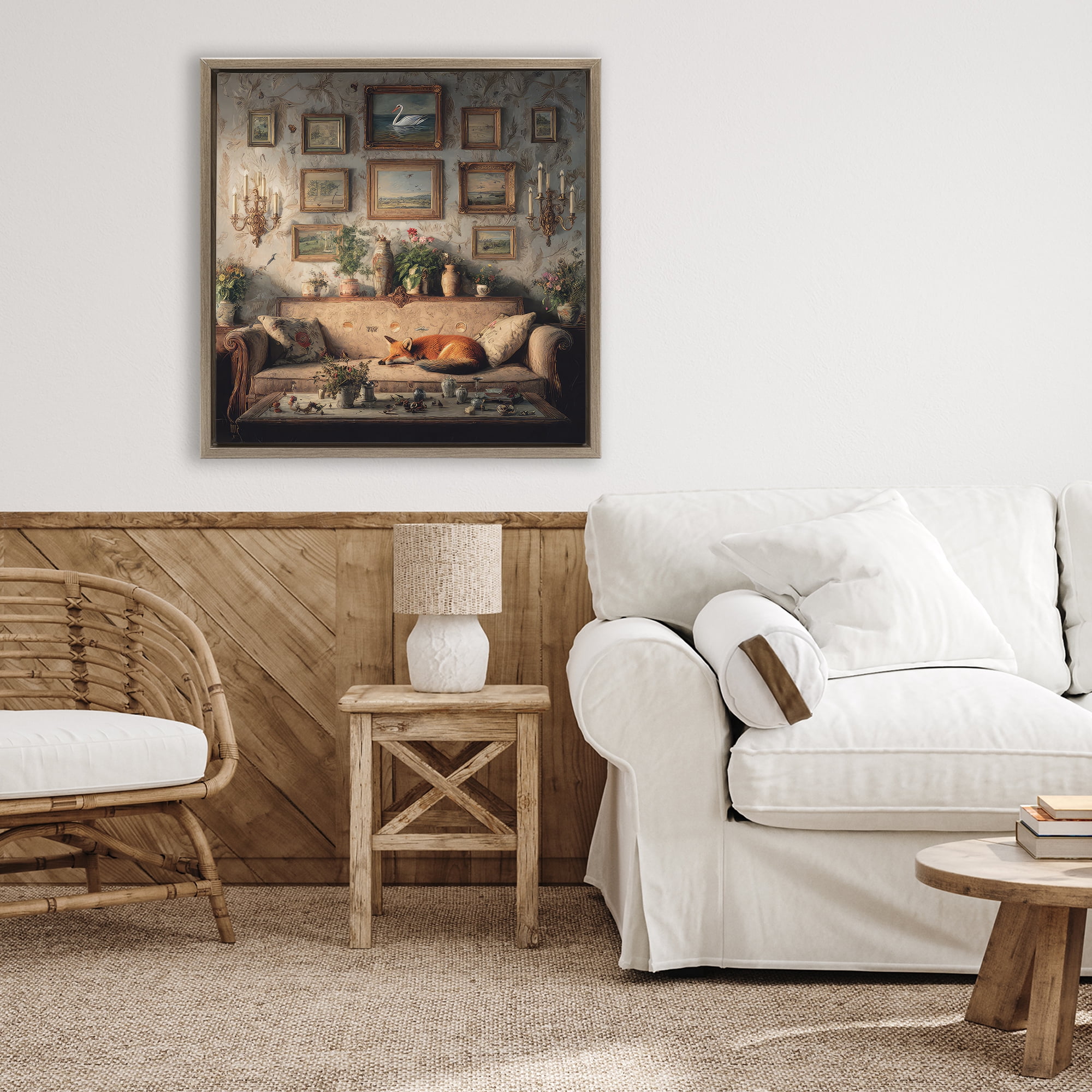 Stupell Industries Vintage Parlor with Fox Brown Framed Floater Canvas Wall Art, design by The Wands Want
