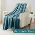 thumbnail image 4 of Lightweight Breathable 100% Cotton Knit Blanket – All-Season Bed Blanket – Full/Queen Size – Blue, 4 of 8