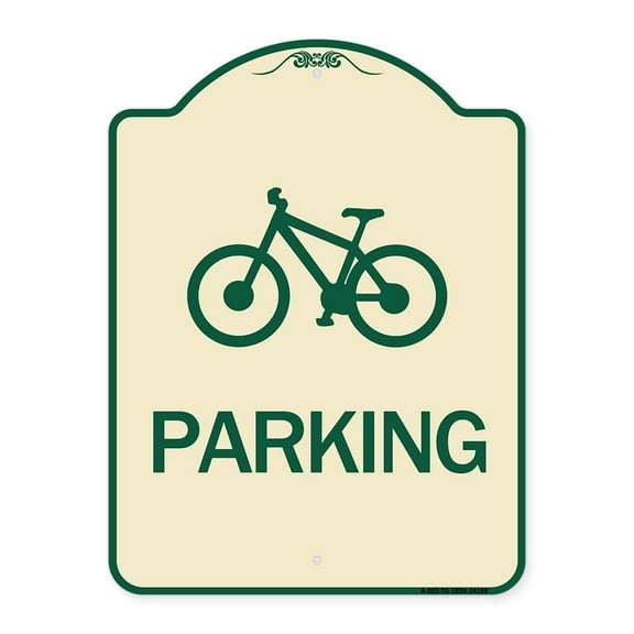 SignMission Designer Series Sign - D4-3 Bicycle Parking (Bicycle Symbol) Parking | Tan & Green 18" x 24" Heavy-Gauge Aluminum Architectural Sign | Made in the USA