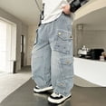 thumbnail image 5 of OJSFQUFP Boys Jeans Handsome Kid Loose Pants Large Kid Workwear Casual Fashion Pants Kids Pants Stretch, 5 of 7