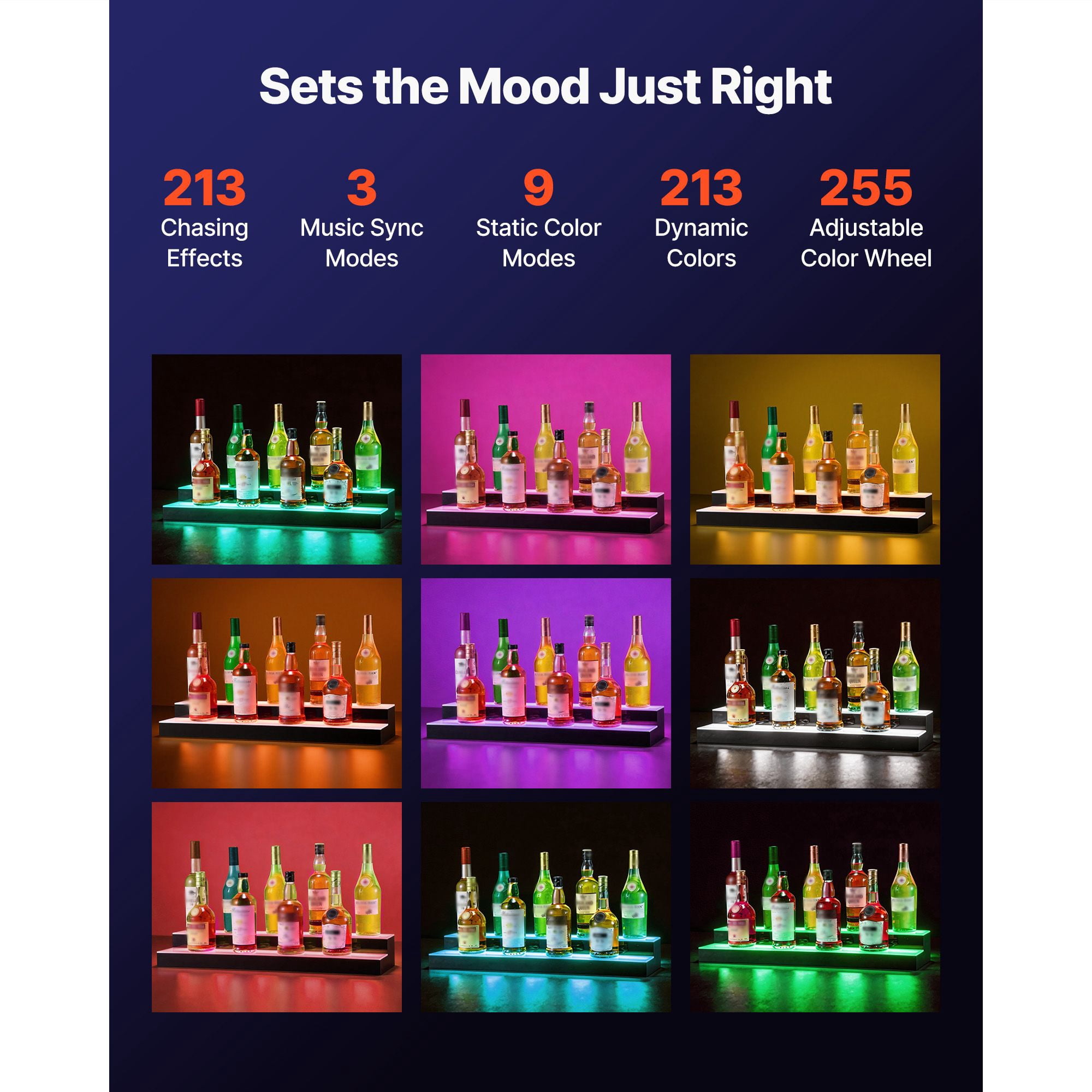 LED Lighted Liquor Bottle Display 2 Tiers 30 Inch, 60 LEDs/m, App & Remote Control, 9 Static Colors, for 14-20 Bottles Home Bar