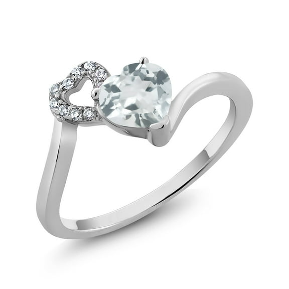 Gem Stone King 0.84 Ct Heart Shape Sky Blue Aquamarine 925 Sterling Silver Ring (Size 6)