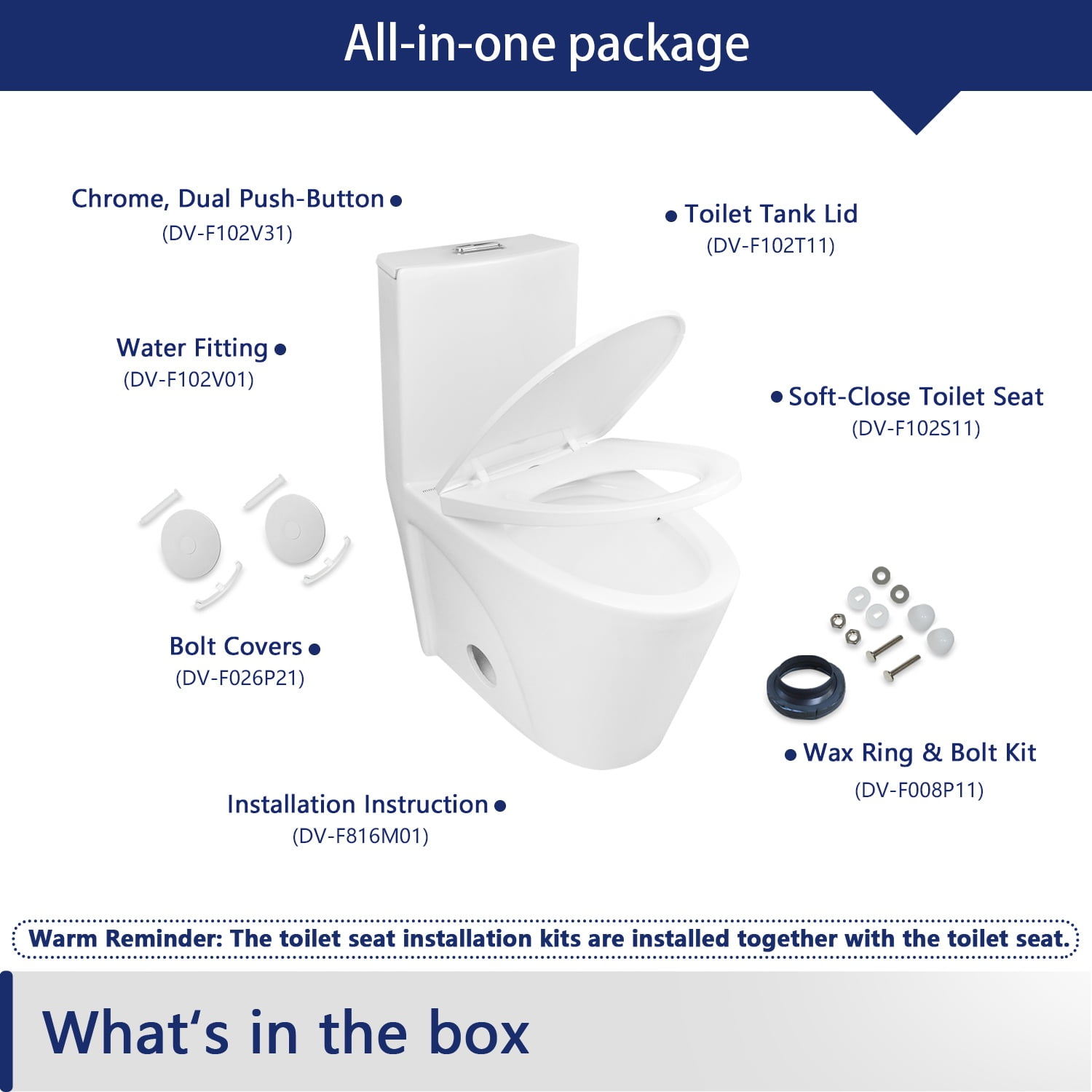 Ace 1.6 GPF Dual-Flush Toilet Modern Elongated One-Piece Toilet for Floor Mounted Glazed Surface (Seat Included) DV-1F52102R