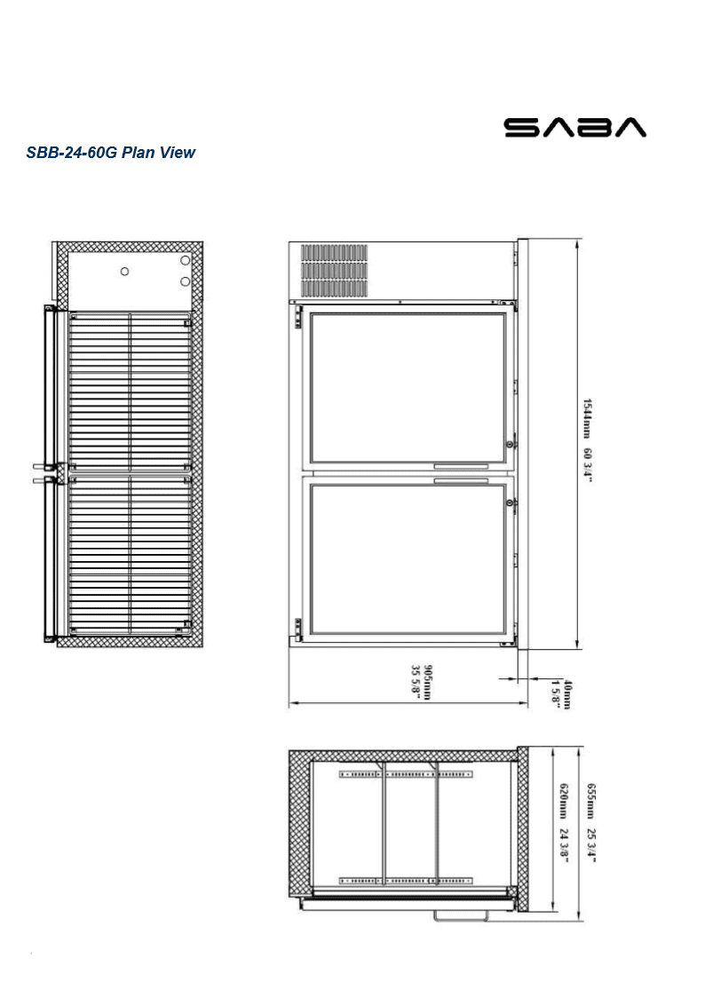 Heavy Duty Commercial Black Back Bar Cooler with 2 Glass Doors (24" depth 60" length)