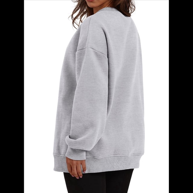 Sudadera de Gran Tamaño para Mujer, Cuello Redondo, Larga, Jersey de , Ropa de Moda de Otoño con Bolsillo Gris XXL
