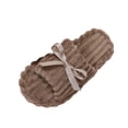 thumbnail image 2 of Women Ribbed Fleece Satin Bow Open Toe Slide Slippers Khaki 6.5-7, 2 of 9