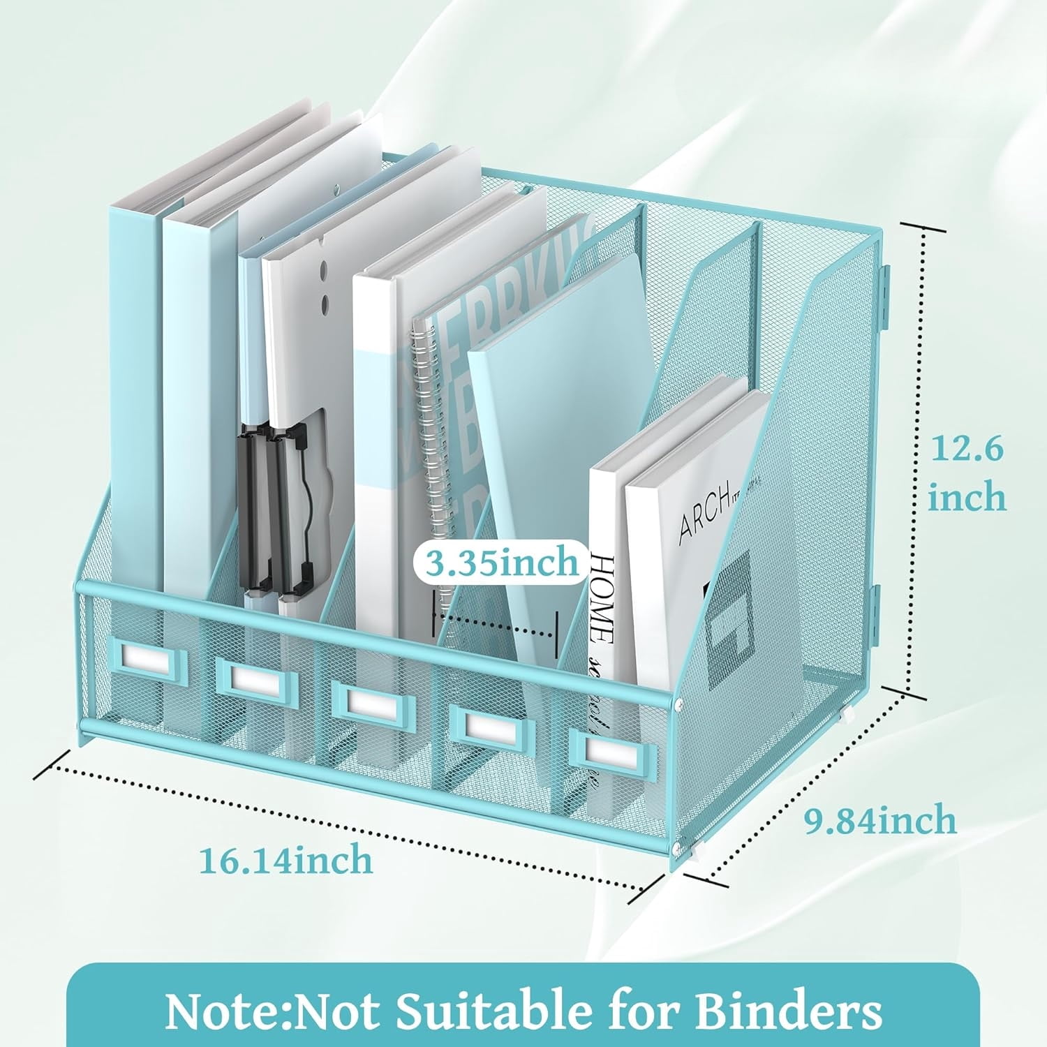 INTIGE Desk Organizer Magazine File Rack with 5 Vertical Compartments, Metal Mesh for Desk and Home Workspace