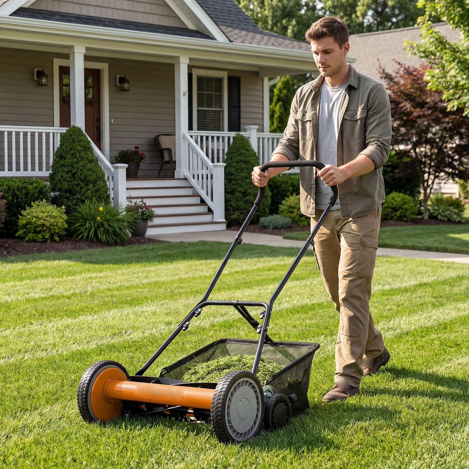 DRAZUNO Push Reel Lawn Mower, 5-Blade Manganese Steel Manual Grass Cutter,Lightweight