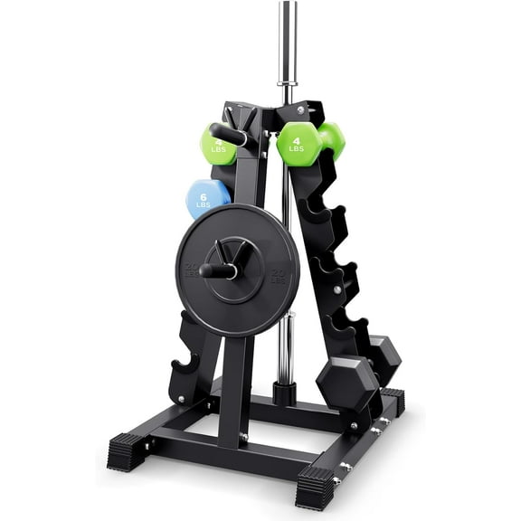 A-Frame Dumbbell Rack Stand, 5-Tier Heavy-Duty Multifunctional Weight Rack for Dumbbell, Barbell, Weight Plates, 3 in 1 Gym Organizer, 19.5x24.6x30.7 inches