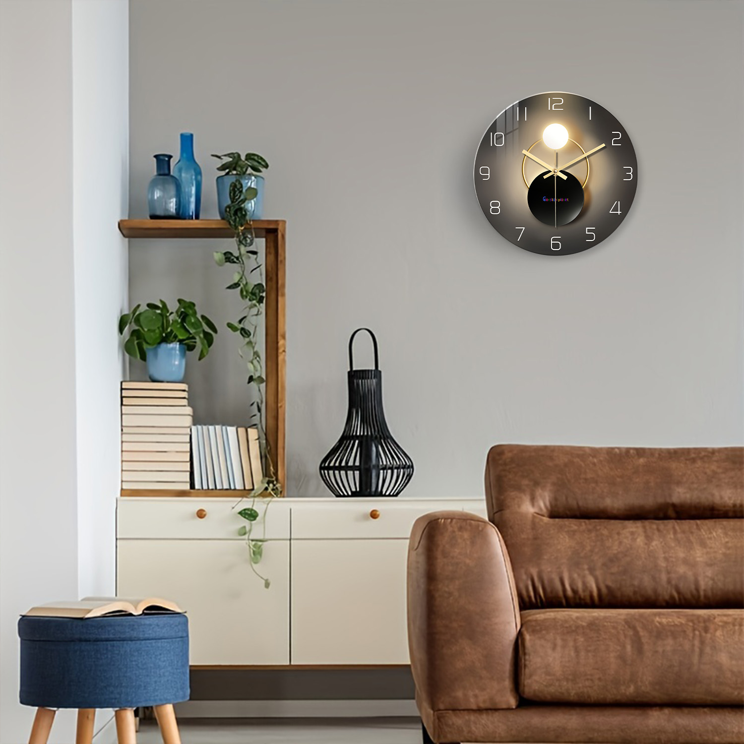 Constantplanet 12-Inch Silent Wall Clock, Black and Gold photo 5