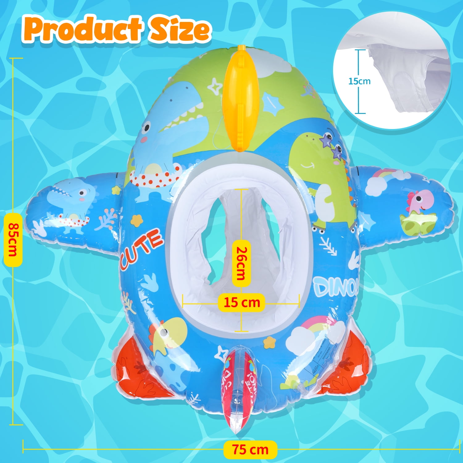 WonderStone Airplane Baby Pool Float with Squirt Water Gun, Inflatable Swimming Float with Safety Seat, Water Toy for Kids Ages 1-5, Pool & Beach Toy for Boys and Girls, Blue