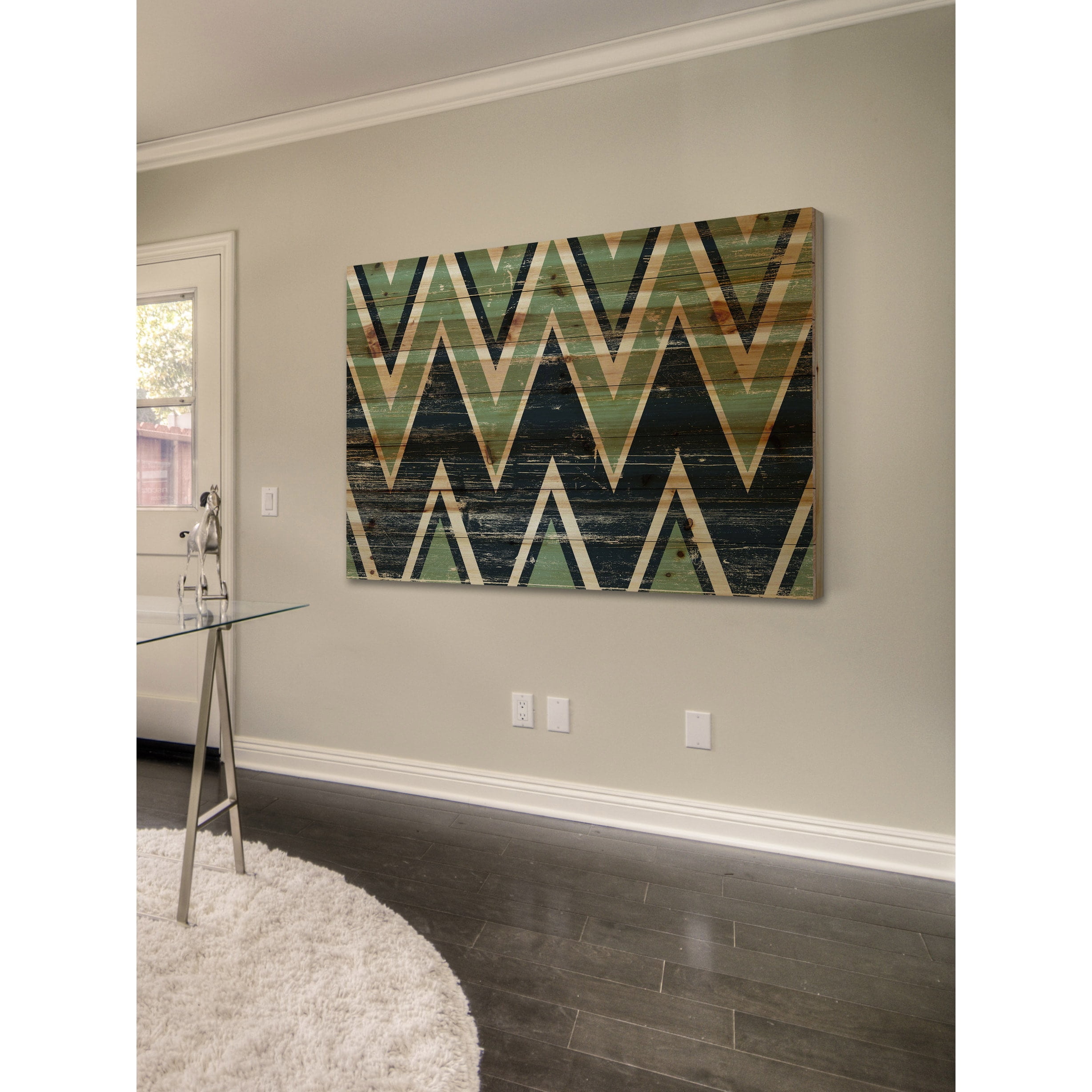 Marmont Hill - "Green Black Zigs" Painting Print on Natural Pine Wood