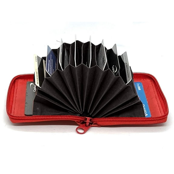 RFID Genuine Leather Credit Card Holder Womne's Accordion Wallet Zip around