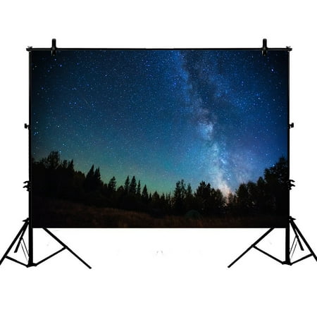 Image of PHFZK 7x5ft Milky Way Celestial Backdrops Night Sky Forest Tree Photography Backdrops Polyester Photo Background Studio Props