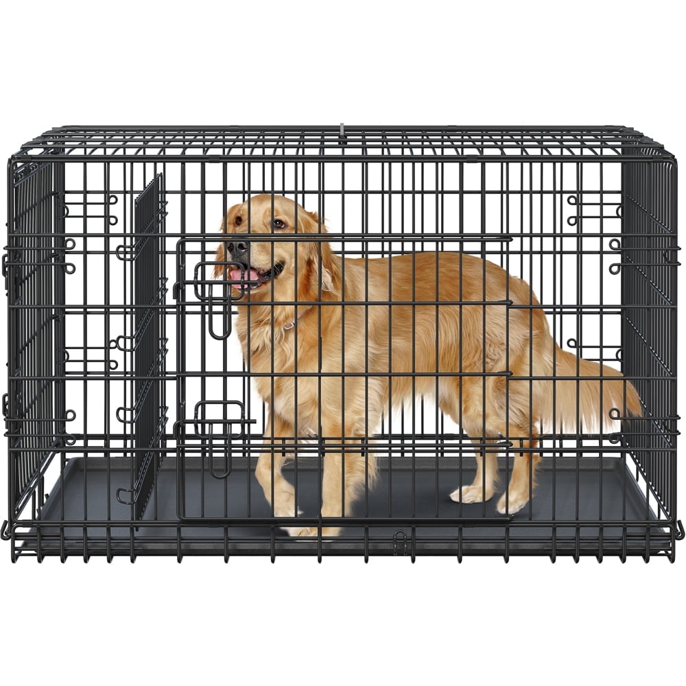 Yaheetech 42.1'' Foldable Metal Wire Pet Kennel Dog Crate with Divider and Pull-out Tray, Black