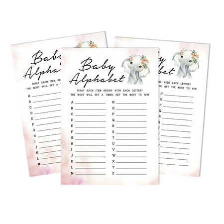 Inkdotpot Baby Shower Game Set Of 50 BabyAlphabetABCGame Baby Elephant Girl Jungle Animals Party Supplies