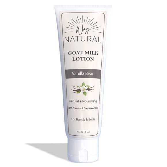 Way Natural Loción de leche de cabra vainilla - Loción cremosa para manos y cuerpo para aliviar la piel seca - Crema de manos de leche de cabra real para mujeres y hombres - Loción de vainilla tubo de