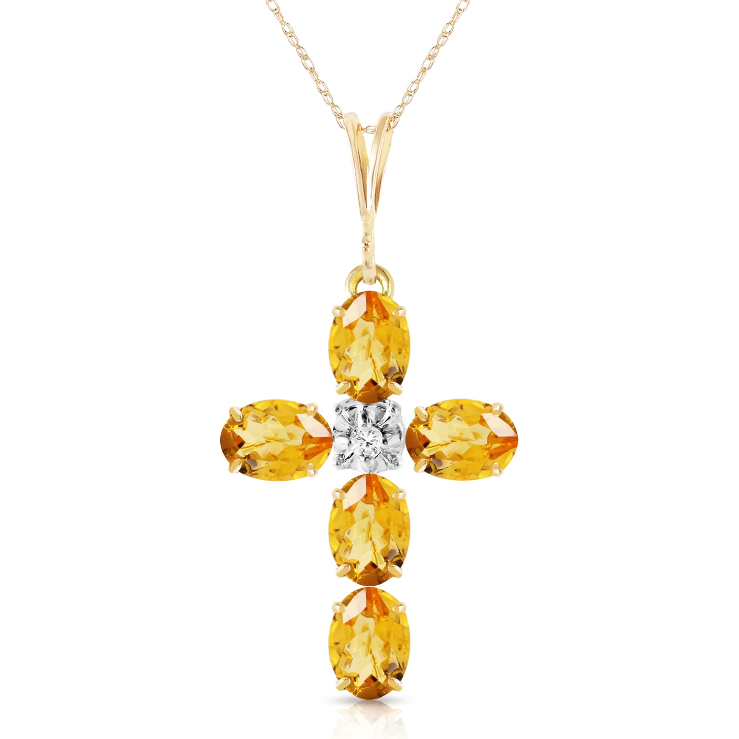 Galaxy Gold 14K Solid Gold Natural Citrine Cross Pendant Necklace for Women - Yellow Gold Fine Jewelry