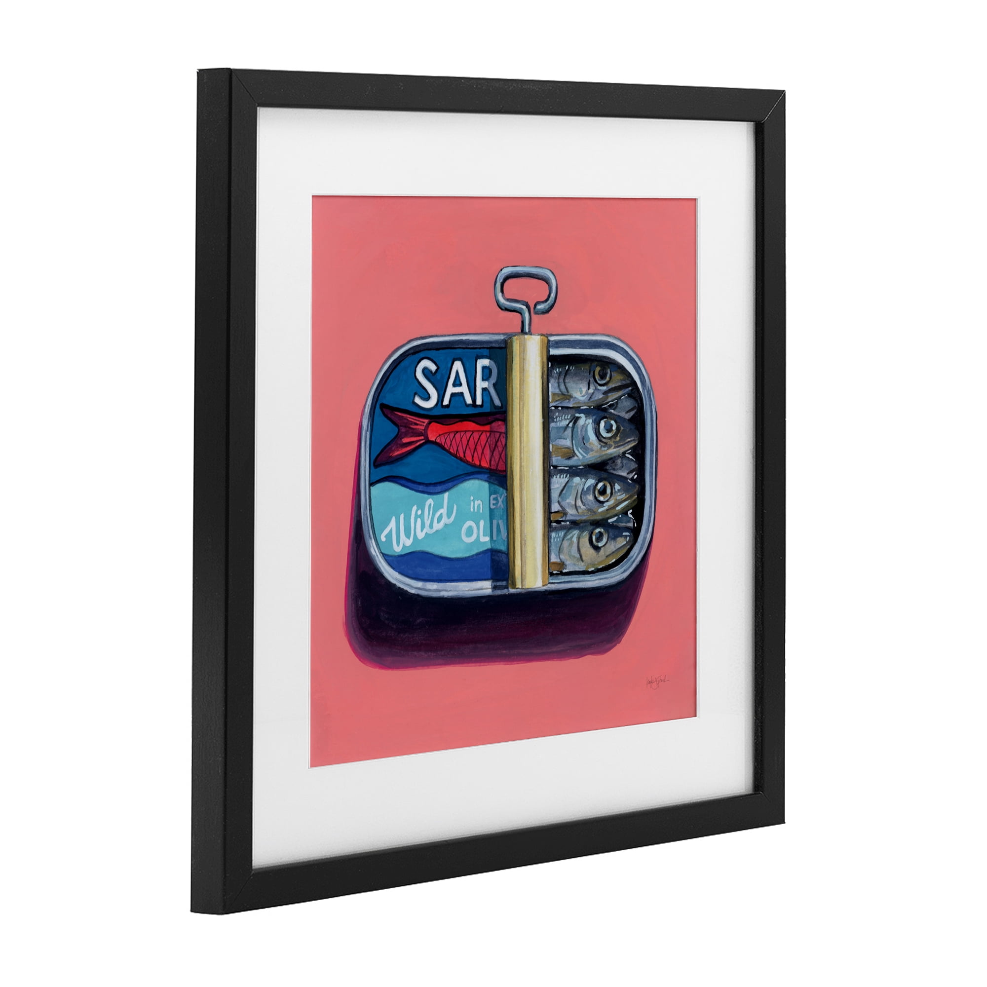 Stupell Industries Wild Sardines on Pink Black Framed Print Under Glass, design by Kate Jarvik Birch