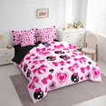 thumbnail image 2 of Castle Fairy Goth Halloween Skull Full Size Bedding Sets 7 Pieces,Cute Bow Heart Full Size Bed in a Bag,Pink White,Black Reversible, 2 of 7