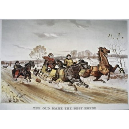 The Old Mare the Best Horse Currier & Ives (Active 1857-1907 American) Color Lithograph  Library of Congress Washington DC USA Canvas Art - Currier & Ives (18 x
