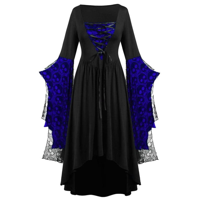 DuoJiaJ Vêtements Gothiques pour Femmes Robe Punk en Dentelle Squelette pour Fête Grande Taille Robe Rétro Performance Médiévale