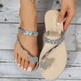 thumbnail image 4 of Anuirheih Women's Strappy Slide Sandals Rhinestone Open Toe Flat Sandals Slip On Toe Ring Slide Casual Summer Beach Sandals(Silver), 4 of 7