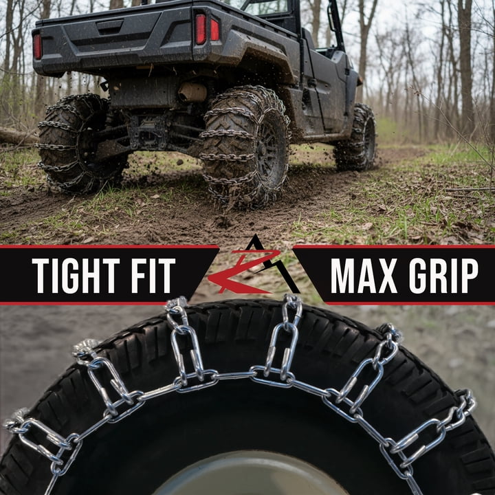 The ROP Shop Pair of 2 Link Tire Chains 18x8.5x8, 16x7.5x8 for
