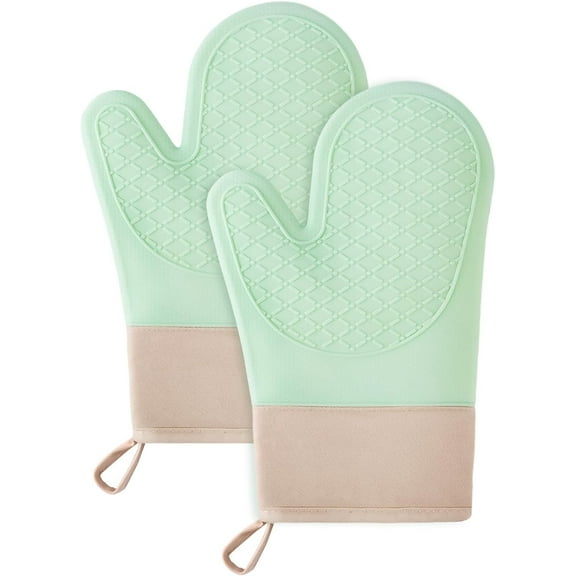 TEXIJUSO 2pcs Oven Gloves Heat Resistant Oven Gloves Silicone Non-slip Surface Green Silicone Gloves for Kitchen
