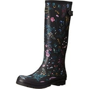 Joules New Women's Welly Print W/Adj Back Gusset Rain Boot Size US 6 M Black Botanical