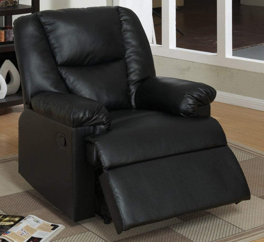 Modern Black Faux Leather Recliner Chair with Square Tufting Back