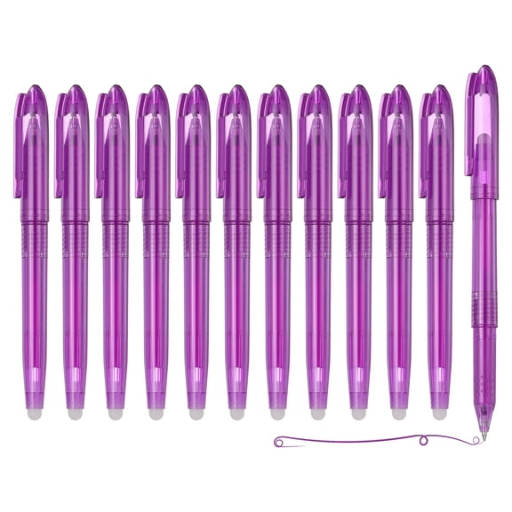 Uxcell 12Pcs Erasable Gel Pens, 0.5mm Fine Point Heat Erasable Marking Pen with Cap Smooth Writing Fabric Markers for Sewing Drawing Writing Planner, Purple Ink