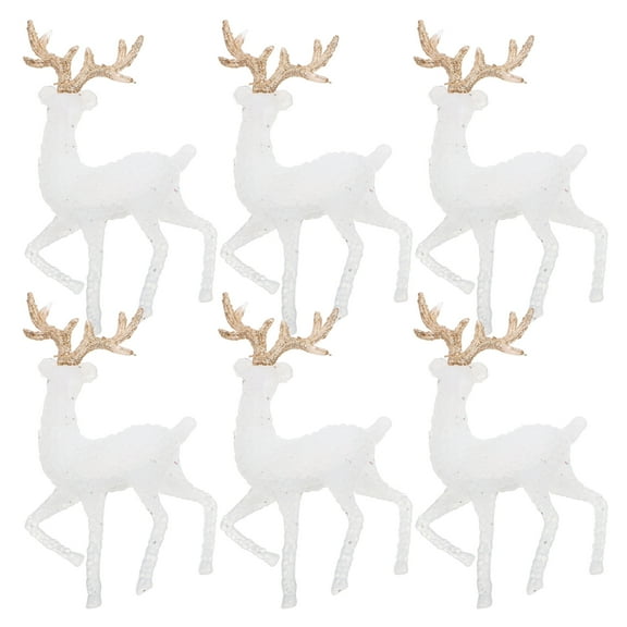 6 Pcs White Reindeer Christmas Decorations Standing Figurines Elk