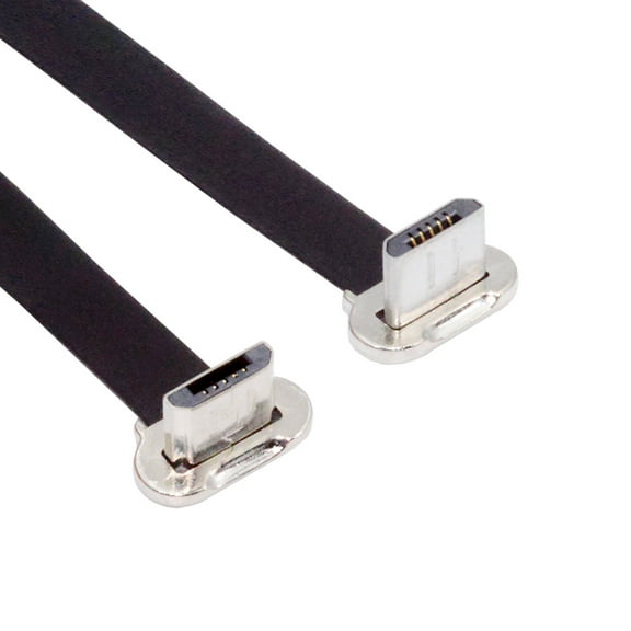 FVH Micro USB2.0 Male to Micro USB Male 5Pin Ultra Slim Flat Data Charge Cable 16cm Down to Up Angle 90 Degree Connector