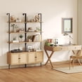 thumbnail image 3 of Ladder Bookshelf, 3 Tier Book Shelf with Rattan Cabinet, Wall Mount Bookshelves and Bookcases with Metal Frame, Anti Dump, Tall Bookcase for Living Room, Home Office, Bedroom, Natural, 3 of 7