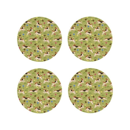 

Fuzoiu Running Beagle Print Leather Coasters Set Drink Coasters Set of 4 for Tabletop Protection Durable PVC Coasters Home Décor and Housewarming Gift-Round Shape