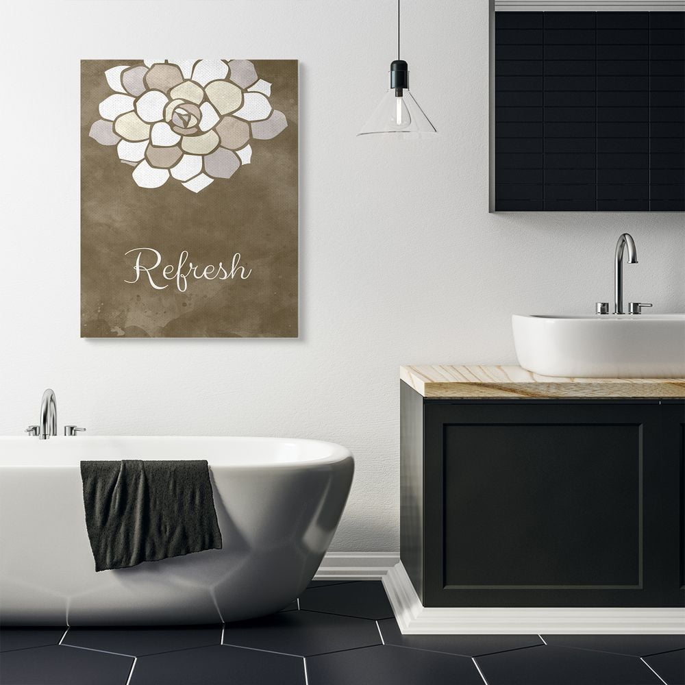Stupell Industries Refresh Mosaic Flower Brown Bathroom Design Canvas Wall Art by Ziwei Li