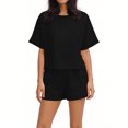 thumbnail image 4 of Conjunto Corto Casual para las Mujeres Manga Corta Bolsillo Pantalones Cortos Pantalones de Señoras Conjunto con Cuello Redondo Top, Ropa Casual de Verano, 4 of 6