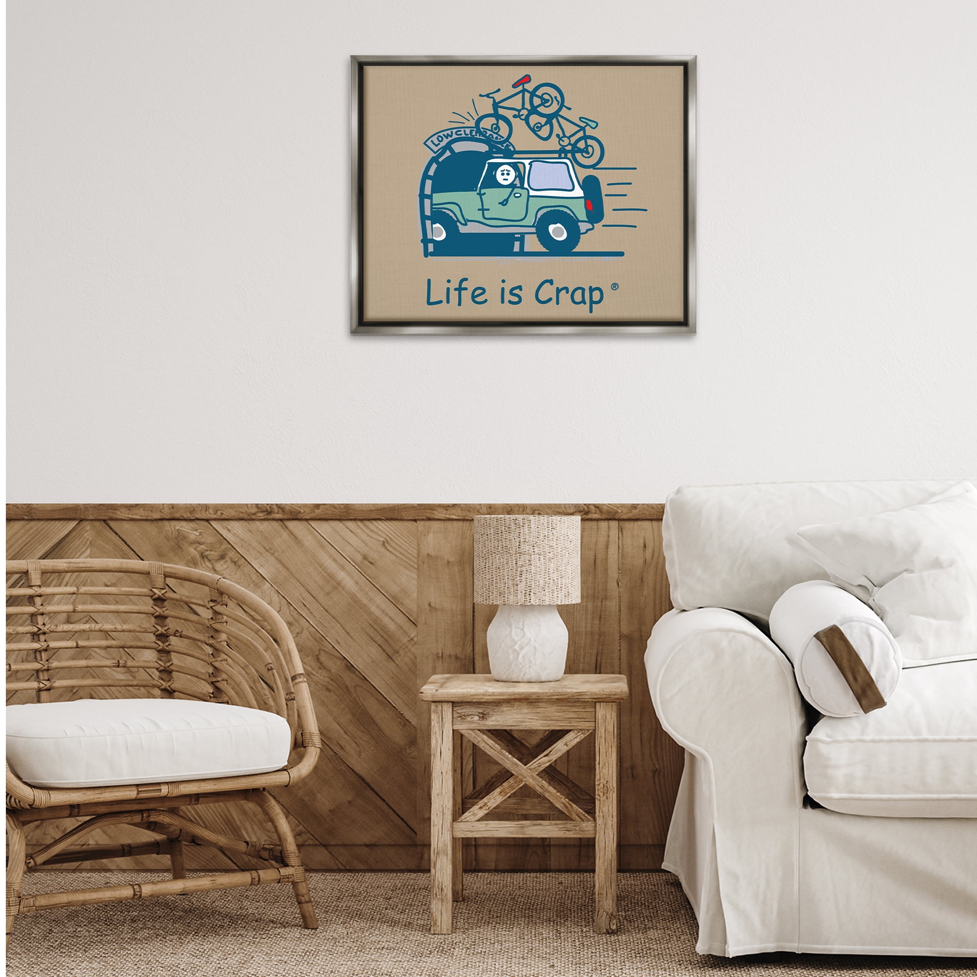 Stupell Industries Falling Bikes Overpass Novelty & Humor Painting Gray Floater Framed Canvas Art Print Wall Art, 31 x 25