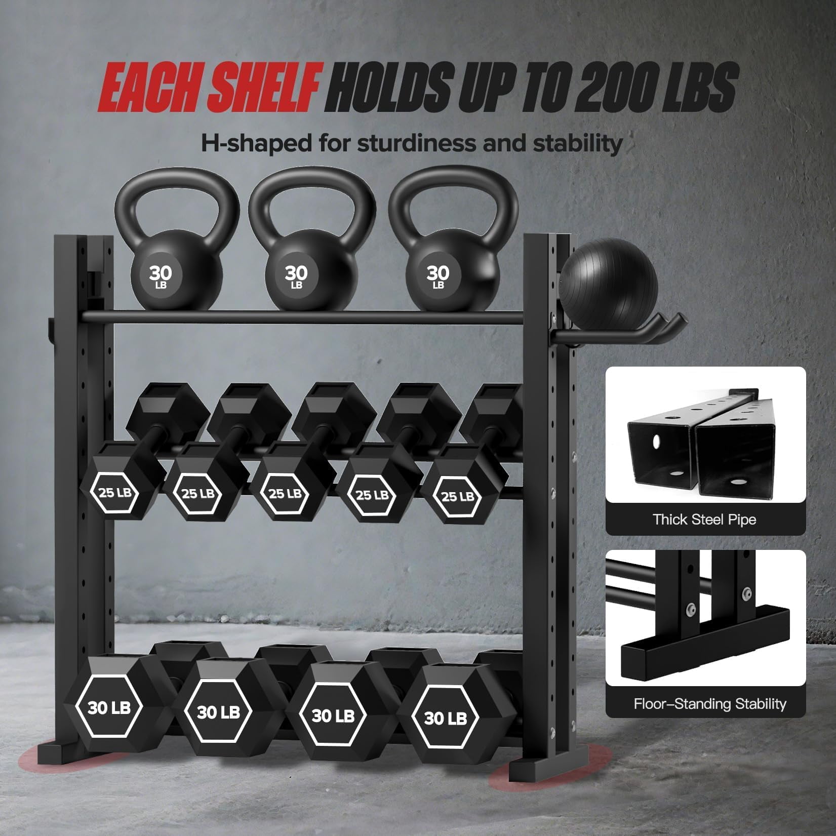 3-tier Dumbbell Rack Stand Only  Weight For Home Gym Dumbbells Adjustable Height Compact Design 1000lb Capacity Storage Use