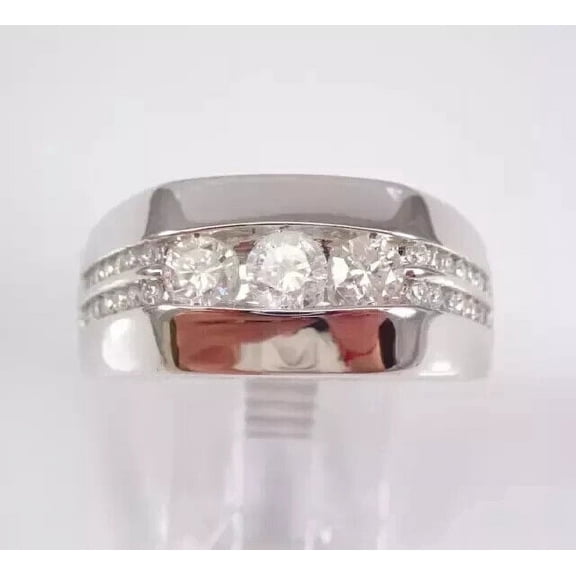 2Ct Round Cut Lab Created Diamond Three Stone Engagement Men's Ring 14K White Gold Plated 925 Silver