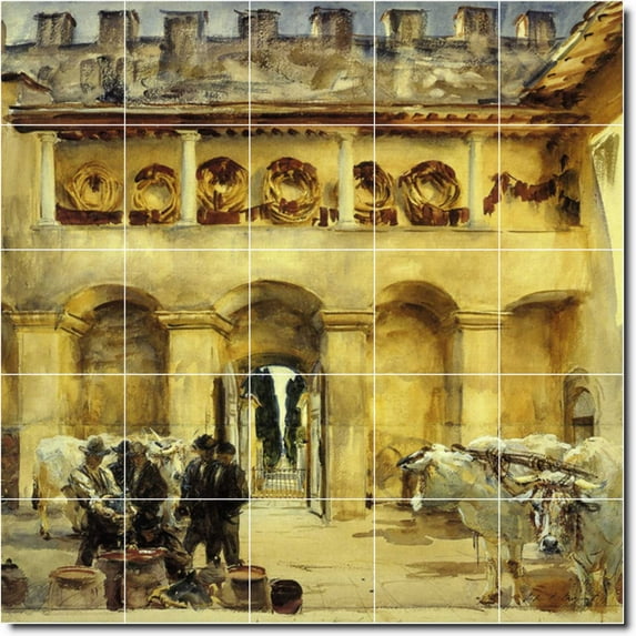 Ceramic Tile Mural-John Sargent Village Painting 94. 30" w x 30" h using (25) 6 x 6 ceramic tiles