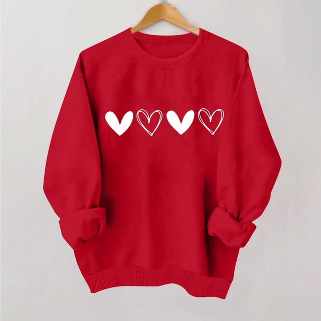 Styesk Chemises à Manches Longues pour Femmes Imprimé Cœur Hauts Confortables Doux Col Rond T-Shirts Chandail Mode Léger Chandail en Molleton Graphique de la Saint-Valentin Hauts Décontractés