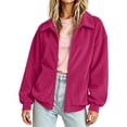 thumbnail image 4 of Women's Corduroy Jacket Long Sleeve Zip Up Jacket Casual Collared Coat with Pockets Loose Fit Lightweight Fall Winter Outerwear, 4 of 6