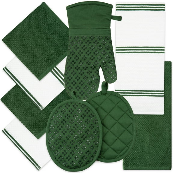 Sticky Toffee 9-Piece Set, 100% Cotton Chef Dish Mittens & Potholder, Oven Safe Cooking Gift